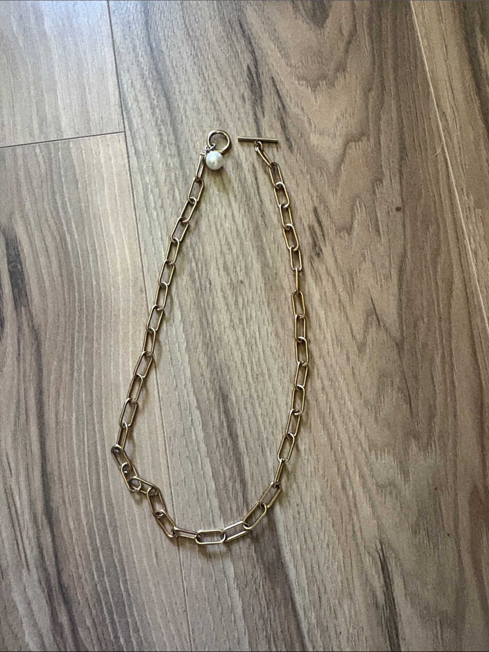 Gold Link Chain Necklace with Pearl Accent